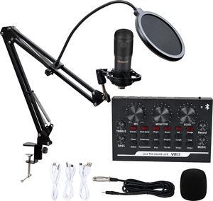Podcast Equipment Bundle, BM-800 Mic Kit and V8 Live Sound Card with Audio Mixer, Mic for Gaming, Live Streaming, Podcasting, Music Recording, with Adjustment Arm Stand