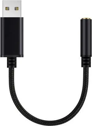 USB to 3.5 mm Jack Audio Headset Adapter Cable 0.6 Feet External Stereo Sound Card Supported USB to TRRS 4-Pole aux Port Headphones Plug connectors Compatible with Laptop PC Mac PS4 etc (Black)