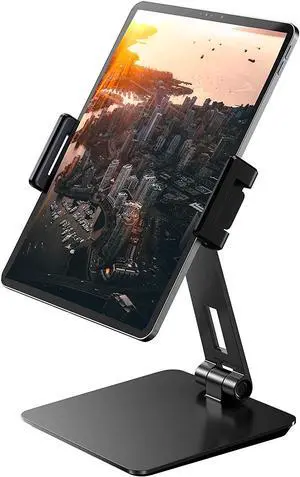 iPad Stand Holder Heavy-Duty Aluminum Alloy Tablet Stand 360° Swivel Foldable iPad Pro Air Charging Stand Holder for Desk Bed Store POS Showcase Reception Kitchen Office (6-13) Grey
