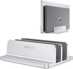 [Updated Dock Version] Vertical Laptop Stand Double Desktop Stand Holder with Adjustable Dock (Up to 17.3 inch) Fits All MacBook/Surface/Samsung/HP/Dell/Chrome Book (Silver)