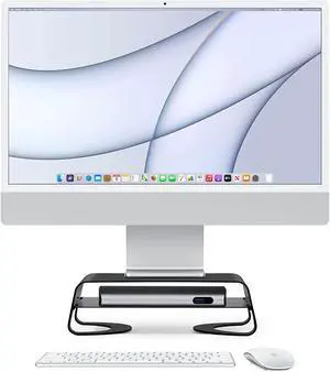 Curve Riser Monitor Stand | Ergonomic Desktop Stand with Storage Shelf for iMac and Displays Matte Black