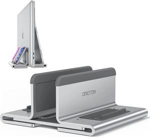 OMOTON Upgraded Laptop Vertical Stand, 3-in-1 Laptop Holder Dock with Sturdy Silicone Pads for Ultra Protection, Suitable for iPhone/iPad/MacBook Pro/Surface/Samsung/Android Tablets, Silver