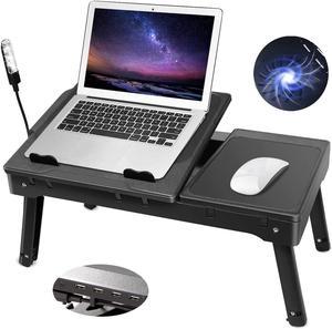 Moclever Laptop Table for Bed-Multi-Functional Laptop Bed Table Tray with Internal Cooling Fan & 2 Independent Laptop Stands-Foldable & 3 Different Height Laptop Desk-LED Lamp-4 Port USB