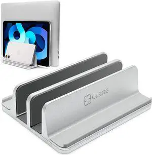 Vertical Laptop Stand for Desk Aluminum Heavy Duty, 4 Slots Adjustable Laptop Holder MacBook Stands Compatible All iPad Surface Samsung HP Chromebook iPad Pro Air Upto 17.5'- Silver