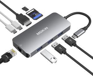 USB C Adapters for MacBook Pro/Air,Mac Dongle with 3 USB Port,USB C to HDMI, USB C to RJ45 Ethernet,MOKiN 9 in 1 100W Pd Charging, USB C to SD/TF Card Reader USB C Hub
