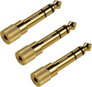 Stereo Audio Adapter [Gold-Plated Pure Copper ] 6.35mm (1/4 inch) Male to 3.5mm (1/8 inch) Female Headphone Jack Plug 3 Pack