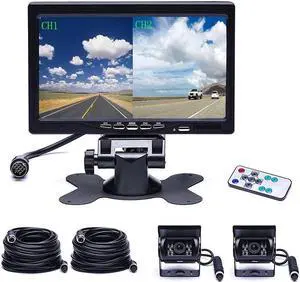 Camecho Vehicle Backup Camera 4 Split Monitor Front View Rear View Camera Auto 18 IR Night Vision Waterproof Aviation 4 Pins Connector LCD Monitor for Trucks RV Trailer Bus