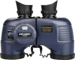USCAMEL 10x50 Marine Binoculars for Adults, Waterproof Binoculars with Rangefinder CompassBAK4 Prism FMC Lens Binoculars with Tripod Adapter for Navigation Bird Watching Hunting