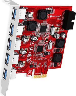 7-Ports Superspeed 5Gbps USB 3.0 PCIE Expansion Card, 5-Ports USB-A and an 19Pin USB 3.0 Header, Built in FebSmart Self-Powered Technology, No Need Additional Power Supply (FS-U7S-Pro)