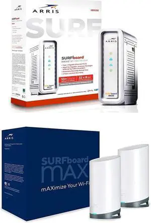 ARRIS Surfboard SB8200 DOCSIS 3.1 Modem and DC4S AC3800 WiFi 5 Mesh Tri-Band Router System