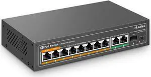 Xiaogan 11 Port Gigabit PoE Switch with 8 PoE+ Port, 2 Gigabit Uplink, 1 SFP Port, 120W AI Detection, Qos, Fanless Metal Plug & Play Unmanaged Network Switch