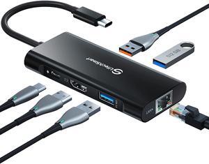 USB C Hub, UtechSmart 6 in 1 USB C to HDMI Adapter with 1000M Ethernet,Power Delivery Pd Type C Charging Port, 3 USB 3.0 Ports Adapter Compatible for MacBook Pro, Chromebook,and USB C Devices(Black)
