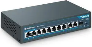 11 Port Gigabit PoE Switch 8 PoE+ Port 1000Mbps 2 Gigabit Uplink 1 SFP Port 120W 802.3af/at Metal Qos Unmanaged Plug and Play AI Smart Detection Ethernet Switch