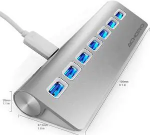 Achoro 7 Ports USB 3.0 Hub - Triangle Aluminum Alloy - High-Speed USB Port Expander - Compatible with PC, iMac, MacBook, Windows, Desktop, and More  Computer Multiple USB HUB (Silver)