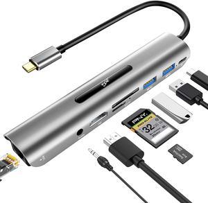 USB C Hub, 8-in-1 Type C Hub with Ethernet Port, 4K USB C to HDMI, 2 USB 3.0 Ports,SD/TF Card Reader, 100W Power Delivery, 3.5mm Audio Jack, for Windows,Mac OS, Surface Pro,More USB-C Laptops