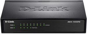 D-Link Fast Ethernet Switch, 8 Port Unmanaged w/ 4 PoE Ports (802.3AF) Desktop Network Internet 10/100 Plug n Play (DES-1008PA)