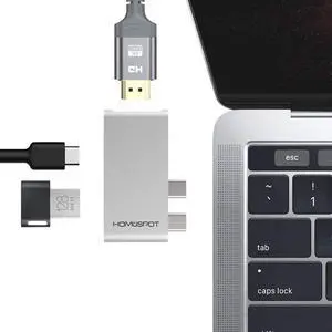 HomeSpot 3-in-1 USB Type-C Hub for MacBook Pro 13"/15" MacBook Air with Case on HDMI 4K Video Output & USB 3.0 Port Ultra Slim - Silver