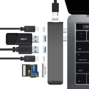 USB C Hub MacBook Pro HDMI, HomeSpot Aluminum USB Hub for 2018/2019 MacBook Air 2016/2017/2018/2019 MacBook Pro 13" & 15" 4K HDMI, USB 3.1, USB-C Data 50Gbs, SD Micro Card Readers
