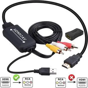 HDMI to RCA Converter HDMI to RCA Cable 1080P to AV Adapter Cable Supports NTSC for TV Stick Roku Chromecast  TV PC Laptop Xbox HDTV DVD Etc