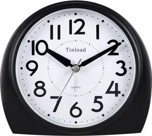 5.5" Large Analog Alarm Clock Silent Non Ticking, Gentle Wake, Beep Sounds, Increasing Volume, Battery Operated Snooze and Manual Light, Easy Set, Black (Best for Elder)