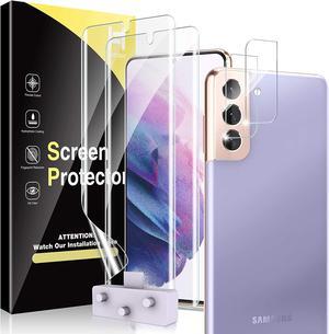 HATOSHI 2 Pack Flexible TPU Film Screen Protector + 2 Pack Camera Lens Protector for Samsung Galaxy S21 5G 6.2-inch [NOT for S21+/S21 Ultra], Easy Installation Full Coverage Fingerprint Sensor Support