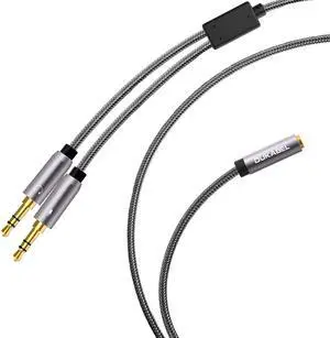 Long Headset Splitter Cable (4ft/1.2m) 3-Pole TRS Microphone(Male) & Audio(Male) to Single 4-Pole TRRS (Famle) Jack Headphone Adapter/Crystal-Nylon Braided / 24K Gold Plated / 99.99% 4N OFC