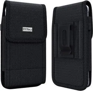 PiTau Holster for Galaxy S25+ Plus S24+ S23+ 22+ S21+ S20+ S10+ S9+ Plus A20 A50 A51 A52 A53 Cell Phone Belt Case with Clip Pouch Holder Cover (Fits Samsung with Protective Case on) Large Black