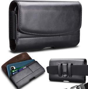 Phone Holster for  Galaxy S25 Ultra S24 Plus S23 S22 S21 FE Note 20+ A13 A14 A15 A16 A35 A51 A71 5G iPhone 16 Pro Max Leather Belt Clip Holster Holder Carrying Phone Pouch Case Black