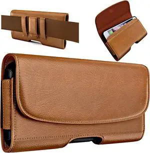 Case for Large iPhone Plus, Pro Max 16 15 14 13 12 11 Xs, Samsung Galaxy S25+ S24+ S23+ S22+ S21+, Cell Phone Belt Holster Clip, ID Card Holder Pouch, Fits Otterbox Case - Brown