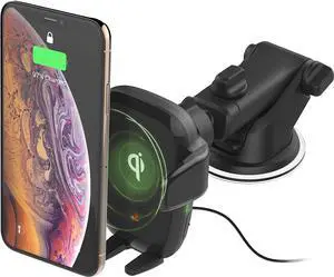 Auto Sense Qi Wireless Car Charger - Automatic Clamping Dashboard Phone Mount with Wireless Charging for Google Pixel iPhone  Galaxy  LG and other Smartphones.