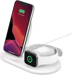 3-in-1 Fast wireless charging Stand for iphone, Apple Watch & AirPods - iphone Case Compatible Qi Charger - charging Station For Multiple Devices - White