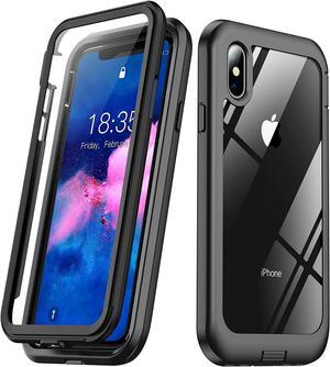 for iPhone X Case,for iPhone Xs Case, Built-in Screen Protector Full Body Protection Heavy Duty Shockproof Rugged Cover Skin for iPhone X/Xs 5.8inch (Black/Clear)