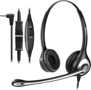 Wired Telephone Headset Dual Ear with 25mm Jack Noise Cancelling Mic Quick Disconnect Work for Cordless Phones ATT ML17929 TL86103 Panasonic KXDT543 KXT7730 Vtech RCA Cisco 602QJ25