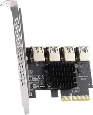MZHOU PCI Express Multiplier Riser Card,PCI-E 4X to External 4 PCI-E USB 3.0 Converter Adapter Card 4 Ports for Bitcoin ETH Mining Miner Device(One Side Interface)