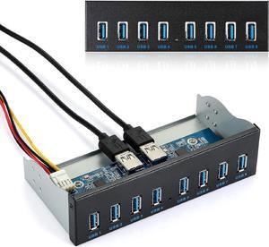 Front Panel USB 3.0 Hub 8 Port,19 Pin to 8 Port USB 3.0 Hub for PC, USB Flash Drives, Transfer Speed up to 5 Gbps, Fits Any 5.25 Computer Case Front Bay