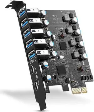 PCI-E to USB 3.0 7-Port(2X USB-C - 5X USB-A) Expansion Card,PCI Express USB Add in Card, Internal USB3 Hub Converter for Desktop PC Host Card Support Windows 10/8/7/XP and MAC OS 10.8.2 Above
