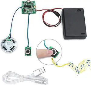 Sound Module Button Control Music Voice Player Programmable Talk Chip Musical 8MB MP3 WAV USB Downloadable with AA Battery Box + USB Cable for DIY Audio Cards Christmas Creative Gift