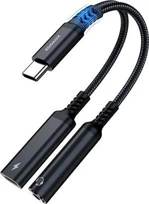 USB C to 3.5mm Headphone and Charger Adapter 2 in 1 USB C to Aux Audio Jack with PD 60W Fast Charging Dongle Cable Cord Compatible with S22/S21/S20/S20+ Ultra Note 20/10 Pixel 4/3 XL(Black)