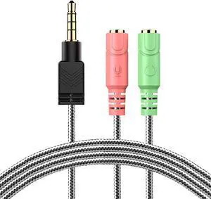 Headset Adapter 3.3 Feet 3.5mm Mic and Audio Headphone Splitter (TRRS Male to 2 TRS Female) CTIA 4 Pole Stereo Jack Y Cable for Dual-Plug Headset to PS4 Xbox One Phone Laptop PC