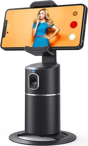 Auto Face Tracking Phone Holder, No App Required, 360° Rotation Face Body Phone Tracking Tripod Smart Shooting Camera Mount for Live Vlog Streaming Video, Rechargeable Battery-Black