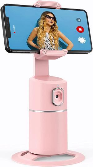 Auto Face Tracking Phone Holder, No App Required, 360° Rotation Face Body Phone Tracking Tripod Smart Shooting Camera Mount for Live Vlog Streaming Video, Rechargeable Battery-Pink
