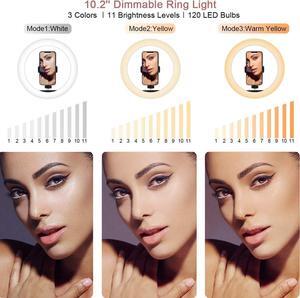 10" Desktop Selfie Ring Light with Stand and Phone Holder for iPhone Android, 3 Light Modes Dimmable LED Ringlight for YouTube/Video Shooting/Streaming/Makeup with Remote Shutter Black