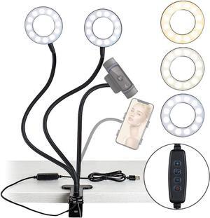NexiGo 3.5 Inch Dual Selfie Ring Light with Moible Phone & Webcam Holder, 3-Light Modes, 10 Brightness Levels, LED Ringlight with Tripod Stand, for Live Streaming Makeup Video Conference