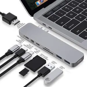 HyperDrive Mac USB C Hub Adapter, Multi-Port Hub MacBook Pro 2020 2019-2016, MacBook Air 8-in-2 Dongle w Thunderbolt 3, USB-C 100W PD, 4K HDMI, MiniDP, microSD/SD Card Reader, 2xUSB A - Gray