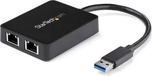 StarTech.com USB 3.0 to Dual Port Gigabit Ethernet Adapter w/USB Port - 10/100/100 - USB Gigabit LAN Network NIC Adapter (USB32000SPT)