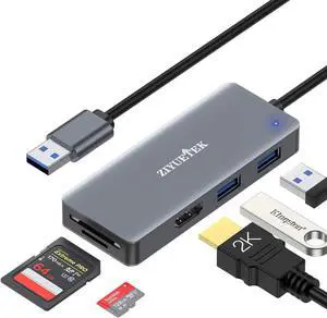 USB to HDMI Adapter 5-in-1 USB hub 3.0 with HDMI 1080p for Extended Monitor PC Laptop Desktop 2 USB Ports SD and Micro SD Card Reader Support Windows MACOS