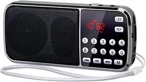 PRUNUS J-189 Bluetooth AM FM Radio, Small Portable Radios - Dual Speaker Heavy Bass, LED Flashlight, Pocket Size, TF Card USB AUX MP3 Player, Rechargeable Battery Operated Small Radio(Black) PRUNUS J-189 Bluetooth AM FM Radio, Small Portable Radios - Dual Speaker Heavy Bass, LED Flashlight, Pocket Size, TF Card USB AUX MP3 Player, Rechargeable Battery Operated Small Radio(Black)