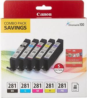 CanonInk 2091C006 Inkjet Printer Ink Cartridge CLI-281 BK/CMY/PB 5X5 Combo Pk Ink