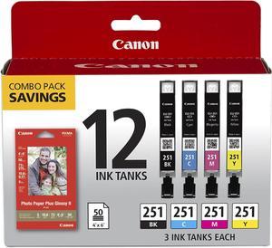 Canon CLI-251 BK/C/M/Y 12 Color Combo Pack Compatible to MG7520, MG5620, MG6620