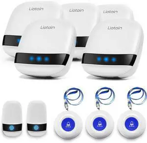 Caregiver Pager Wireless SOS Call Button Nurse Alarm System Home/Elderly/Patient/Disabled/School Call Bell 5 Transmitter 5 Plug-in Receiver (600+ft Operating Range)